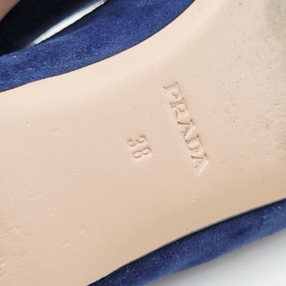 Prada Blue Suede Flat Shoes loafers flats Sz EU 38 US7.5 Camoscio Bicolo - Picture 13 of 16